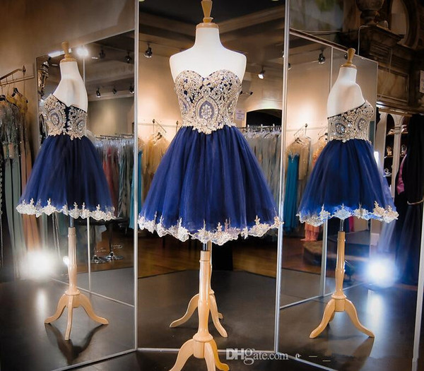 Blue Chiffon a line graduation dresses mini Sweetheart sleeveless Homecoming Dresses Customed applique Cocktail Party Gowns