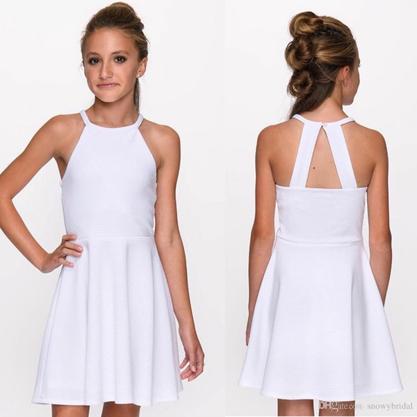 White A-line Short Graduation Dresses Halter Juniors Informal Graduation Dress for 8th Grade Custom Made