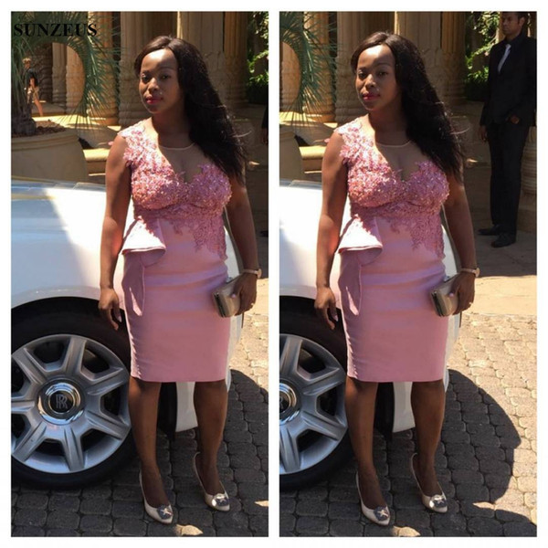 Sheath Tank Knee Length Pink Graduation Dresses 2017 New Arrival African Black Girls Party Gowns With Appliques Beads Prom Dress