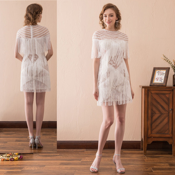 MAGGIEISAMAZING Wholesale jewel sleeveless exposed boning short sleeve column lace dress tassel column graduation dress CYH00006673