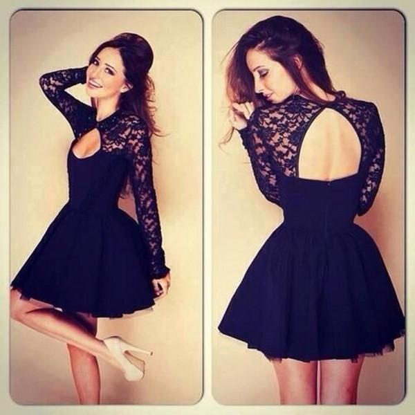 Gorgeous Little Black Graduation Dresses Jewel Neck Beaded Collar Illusion Lace Long Sleeves Mini Homecoming Prom Party Gowns Sexy Cut Out