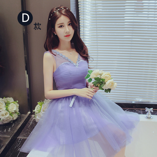 Lace Sweetheart V neck Purple/Champagne A line bow sash Pleats lace up illusion evening party graduation cocktail maid of honor short dress