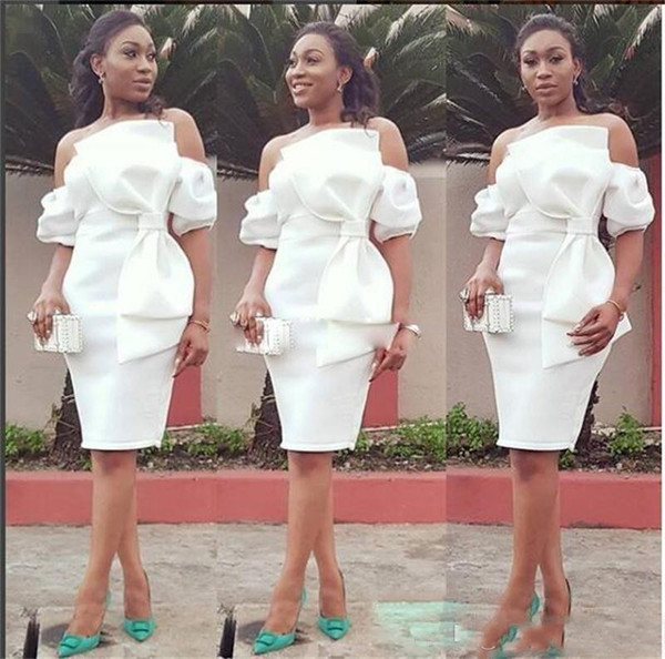 Formal African Mermaid Prom Dresses Cocktail Party Wear Sheath Big Bow Knee Length Stain graduation Homecoming Evening wear Dress