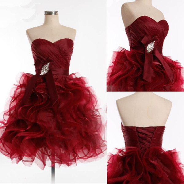 Ball Gown Dark Red Graduation Dresses Sweetheart Actual Image Puffy Corset Homecoming Prom Party Gowns Dress For Girls Custom Made