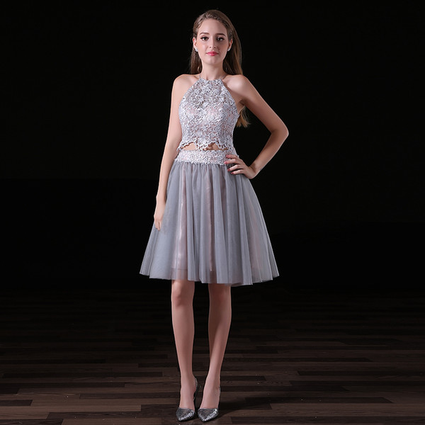 MAGGIEISAMAZING Wholesale halter exposed boning Two Pieces Dress Formal Dresses Graduation Dresses with short length CYH0000A002