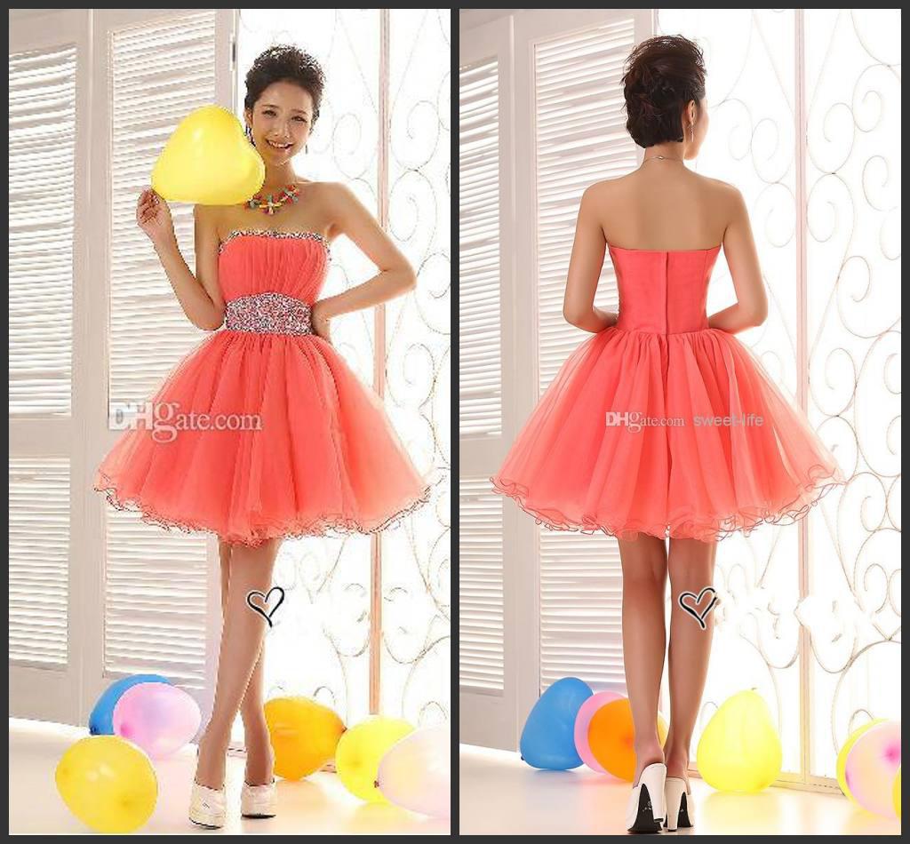 2014 sexy formal new design short mini graduation dresses strapless backless custom made high quality cheap crystal beads