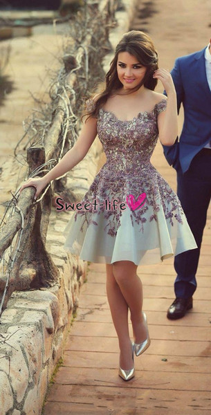 Charming Purple Short Cocktail Dresses Chic Sweetheart A Line Evening Dresses Full Lace ApplIique graduation Cute Prom Dresses For Tee