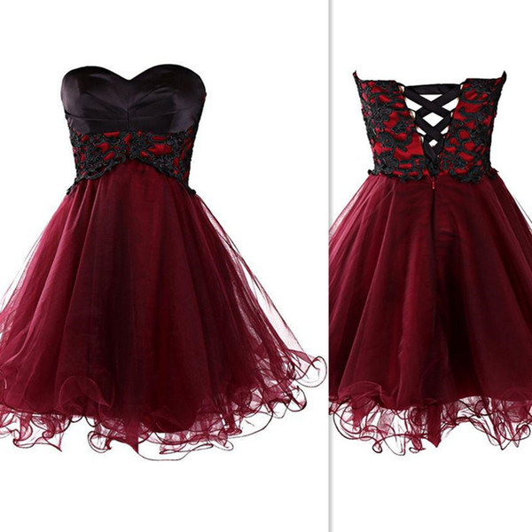 Burgundy And Black Short Graduation Dresses Sweetheart Short Mini Real Photo Corset Piping Homecoming Prom Party Gown
