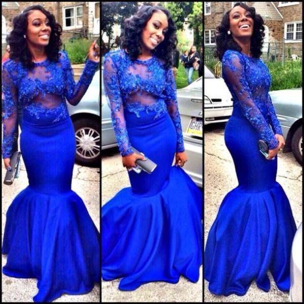 Royal Blue Graduation Prom Dresses Lace Appilque Long Sleeve Evening Dress vestidos de formatura Mermaid Party Gowns vestidos de fiesta