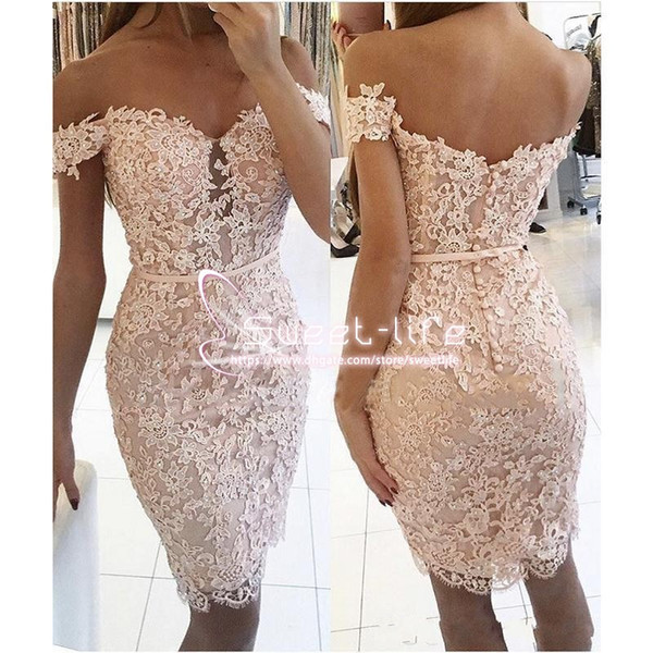Modest Short Mermaid Homecoming Dresses Off Shoulder sleeveless Empire Covered Button Full Lace Knee Length Cocktail graduation Dresses