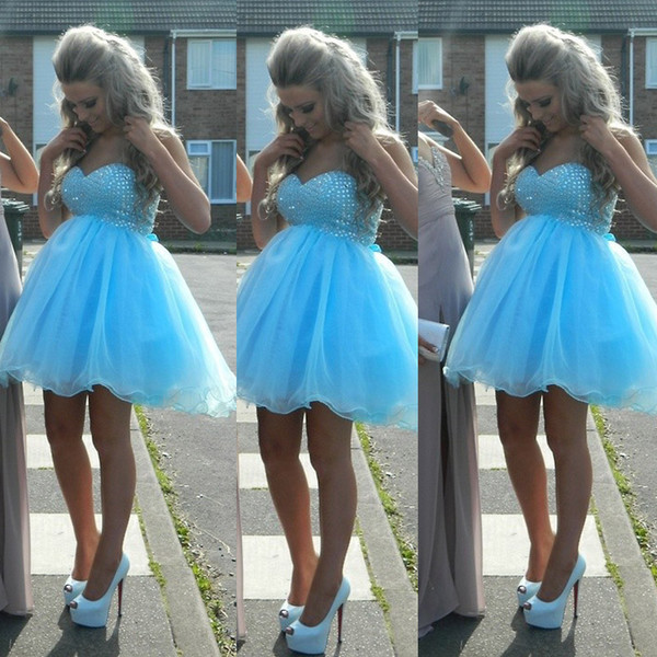 Light Sky Blue Empire Short Graduation Dresses 2017 Sweetheart Beaded Mini Sexy Cocktail Party Dress 