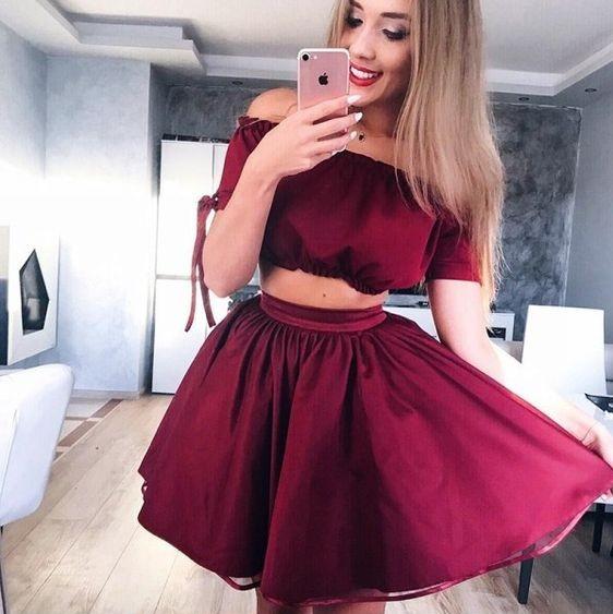 Cute Cheap Short Graduation Party Dresses With Sleeves Two Pieces A line Off shoulders pleated Short Cheap Homecoming Prom dress