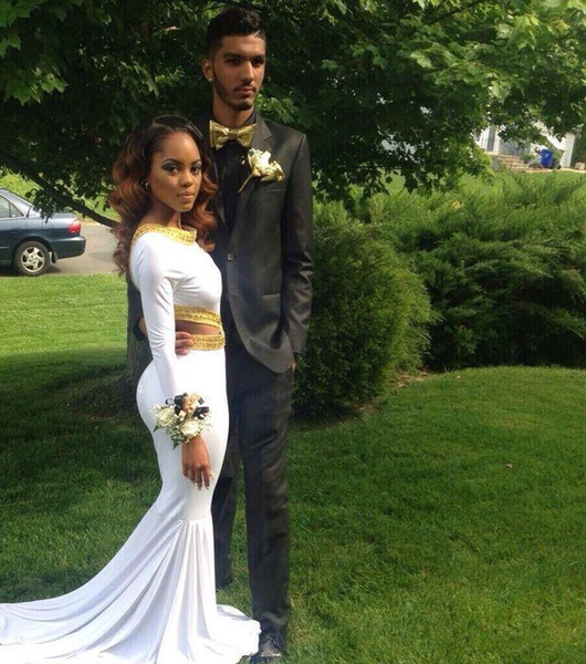 White and Gold Prom Dresses 2016 fast Party Gowns vestidos de formatura Mermaid Beaded Evening Dress 8th grade graduation dresses