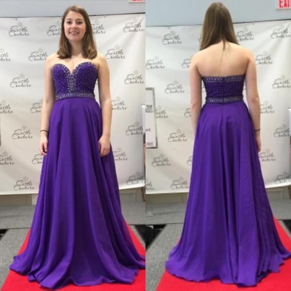 Long Purple Graduation Dresses 2016 Sweetheart Open Back Prom Gowns Chiffon Beaded Simple Evening Party Dress Cheap Fancy