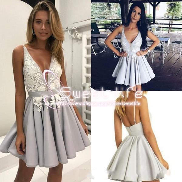 Sexy Short A Line Homecoming Dresses V Neck Mini Cocktail With Applique Backless Short Prom Dresses Custom Made graduation Dresses