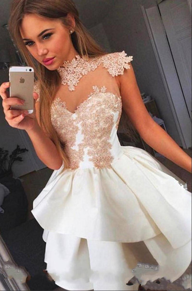 Short Party Dresses For Juniors Homecoming Cheap Tiered Skirt A Line graduation Lace Appliques Sexy Prom Homecoming Cocktail Dress