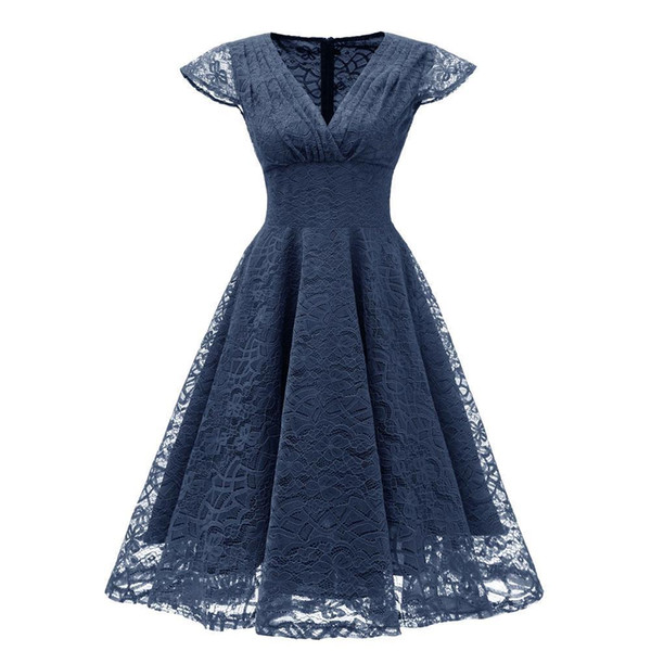 Real Image Navy Blue Lace Homecoming Dresses V Neck Capped Sleeveless Knee Length Short Even Party Wear Formal Gown Casual Dress CPS1432