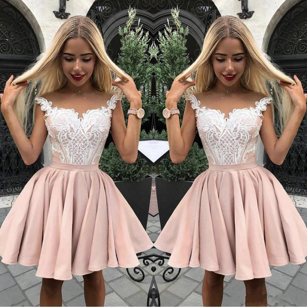 Gorgeous Girls Adorable Blush Pink Homecoming Dresses Lace Applique Party Dresses Floral Cocktail Special Occasion Dresses