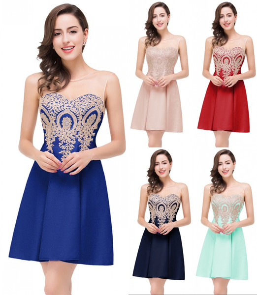 In Stock Lace Appliqued Short Homecoming Dresses Cheap A-line Cocktail Party Gown Mini Prom Evening Club Wear CPS361