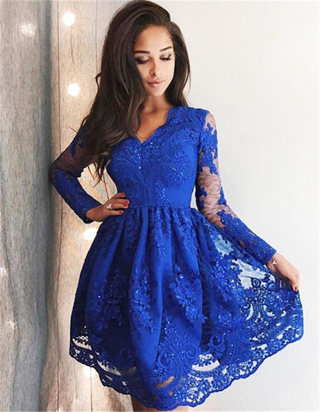 Royal Blue Lace Appliqued Short Homecoming Dresses Party Dresses Sexy Black Girl Prom Dress Graduation Dress Cheap