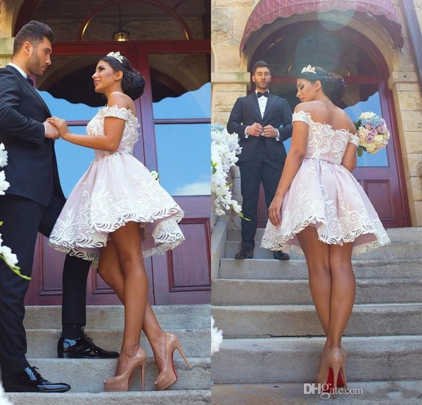 White Short Homecoming Dresses Lace Appliqued Light Pink Off the Shoulder Mini Cocktail Dress Prom Party Gowns