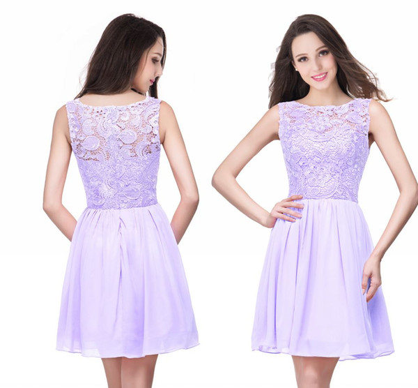 2019 Lilac Chiffon Short Homecoming Dresses Cheap Backless Lace Appliqued Cocktail Party Gown Mini Prom Evening Dresses CPS164