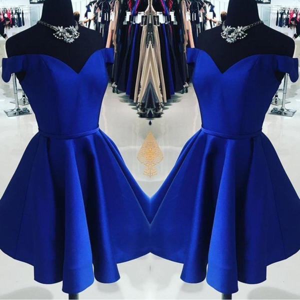 Simple Royal Blue Off The Shoulder Homecoming Dresses Satin A Line Short Mini Style Party Prom Graduation Dresses Custom Made