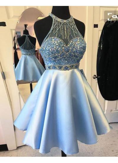 New Arrival Crystal Beaded Homecoming Dress Sky Blue Cheap Short Party Cocktail Gown Mini Prom Evening Graduatiion Dresses