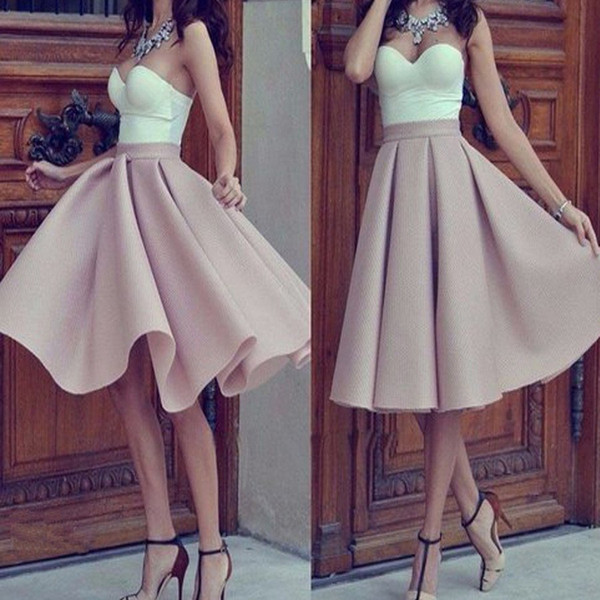 Nude Pink Homecoming Dresses A Line Sweetheart Ruffles Knee Length Formal Short Prom Gowns Cocktail Dresses