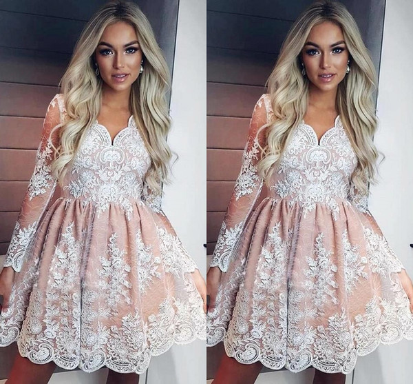 Vintage Long Sleeve Arabic Short Homecoming Cocktail Dresses New Sheer Long Sleeve White Appliuqes Ruffles Prom Evening Gowns BC2870