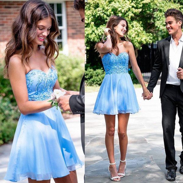 Blue Short Homecoming Dresses Backless Sweetheart Cheap Beaded Crystals Mini Cocktail Dresses Sweet 16 Short Prom Evening Gowns