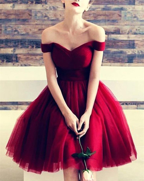 Lovely Red Ruffles A Line Homecoming Dresses Elegant Off Shoulders Knee Length Tutu Skirt Prom Dress Cocktail Graduation Gown BC0960