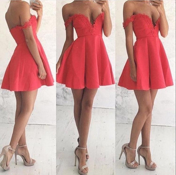 Coral Sexy Short Off Shoulder Lace Homecoming Dresses Backless Graduation Cocktail Party Gowns For Girls Sweet 16 Dress