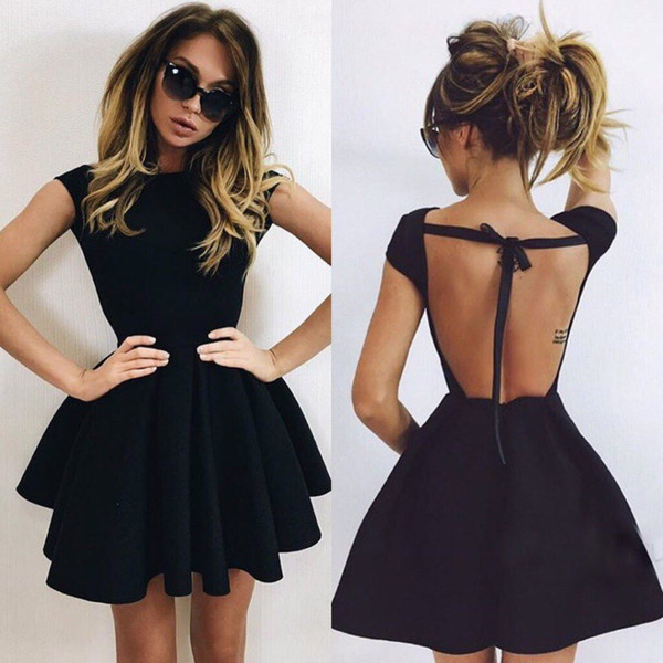 Modern Little Black Homecoming Dresses A Line Jewel Neck Sexy Backless Mini Short Cocktail Dresses BA3464