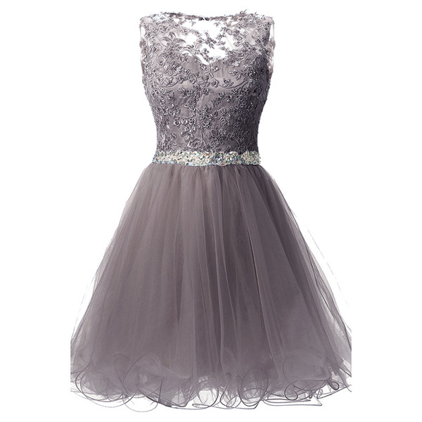 SD361 Grey Cheap Tulle Homecoming Dresses 2022Crew Neck Lace Appliques Short Mini Beaded Crystal Formal Party Dresses Under 30$ In Stock