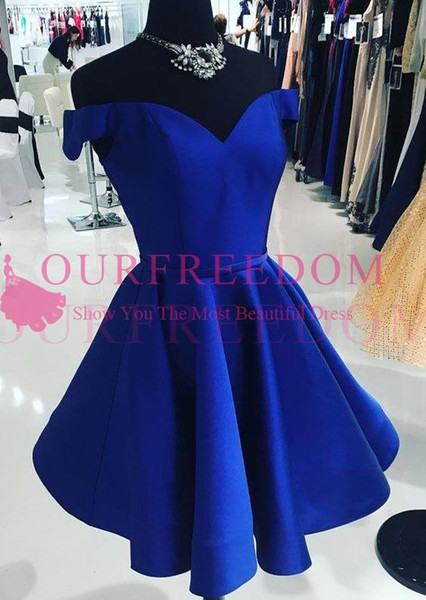 Under 80$ Royal Blue Off The Shoulder Homecoming Dresses Satin A Line Short Mini Style Party Prom Graduation Dresses Custom Made