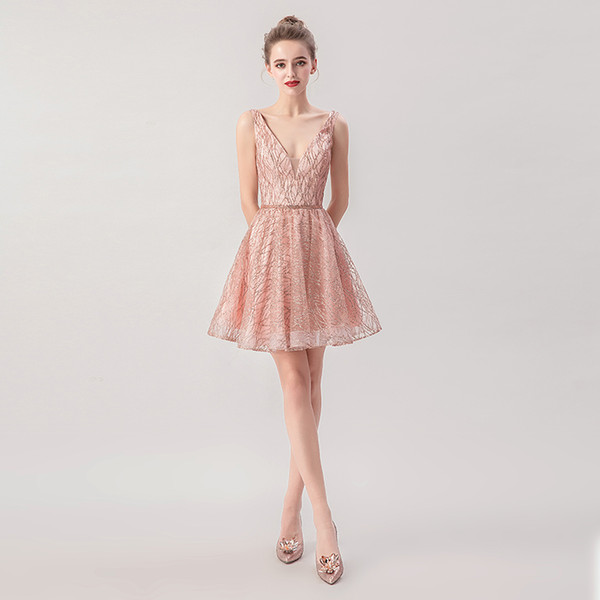 Short A Line Knee Length Girls Homecoming Dress Formal Party Wear V Neck Cocktail Dresses Mini Skirt 5267