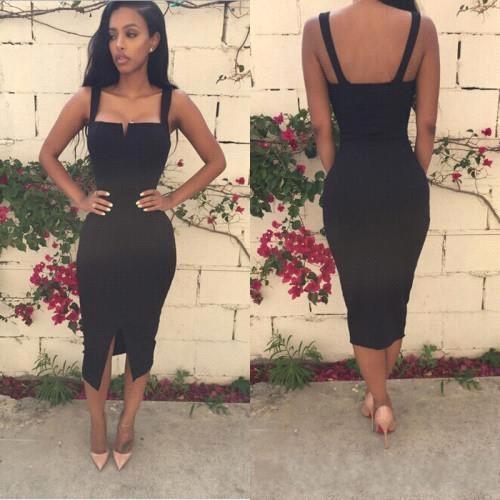 Little Black Cocktail Homecoming Dress Sheath Spaghetti Strap Tea Length Split Women Occasion Prom Evening Gowns