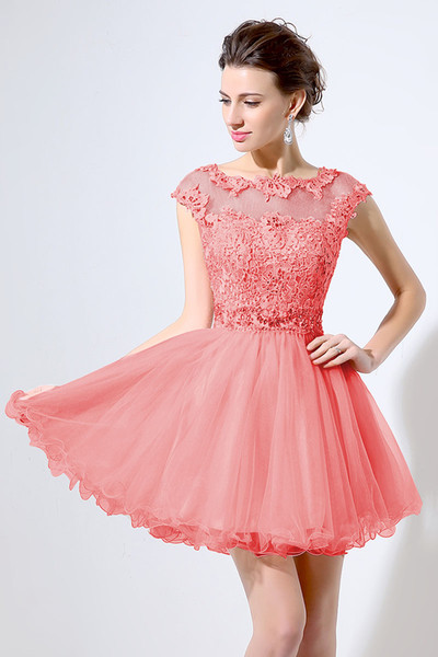 LX011 Cheap Crew Neck Homecoming Dresses Short Mini Lace Appliques Formal Evening Party Prom Gown In Stock