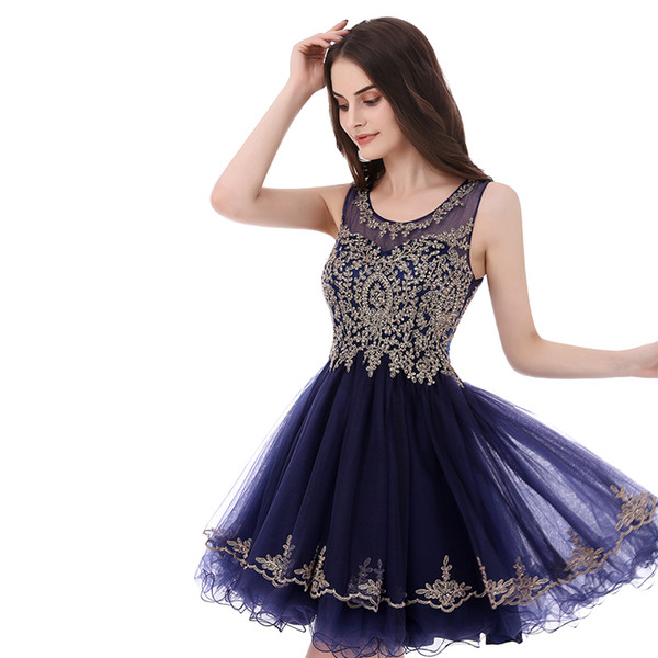 LX327 Sexy Navy Blue Lace Beaded Short Homecoming Dresses A Line Party Dress 2022Real Pictures Backless Rode De Soiree