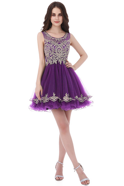 LX327 Sexy Purple Lace Beaded Short Homecoming Dresses A Line Party Dress 2022Real Pictures Backless Rode De Soiree