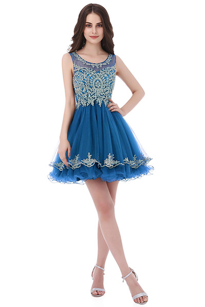 LX327 Sexy Ocean Blue Lace Beaded Short Homecoming Dresses A Line Party Dress 2022Real Pictures Backless Rode De Soiree