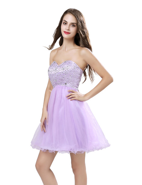 SD034 Under 60$ Lilac Sweetheart Beaded Homecoming Dresses Short Mini Ruffles Tulle Skirts Prom Party Dresses Cocktail Dresses Hot Sale