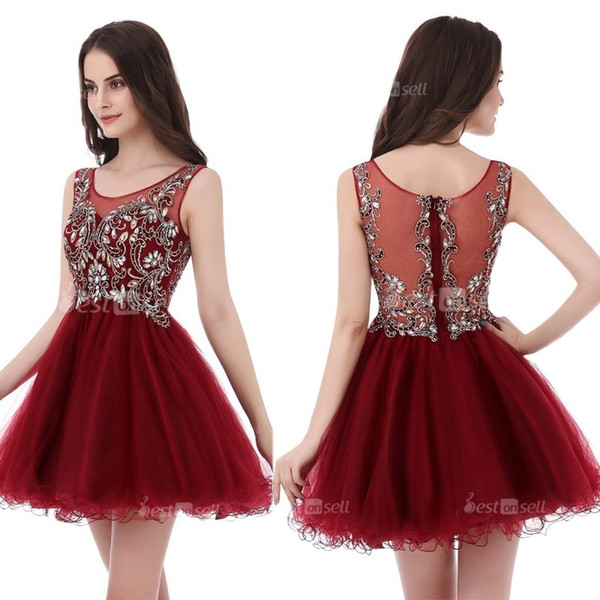 LX142 Sexy Burgundy Beaded Short Homecoming Dresses Crystal A Line Party Dress Real Pictures Backless Rode De Soiree