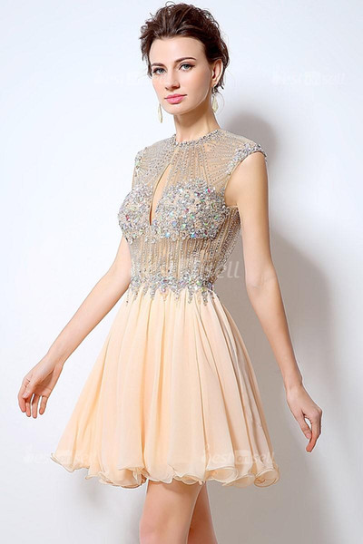 LX012 Sexy Blush Beaded Neckline Short Homecoming Dresses Crystal A Line Party Dress Real Pictures Backless Rode De Soiree