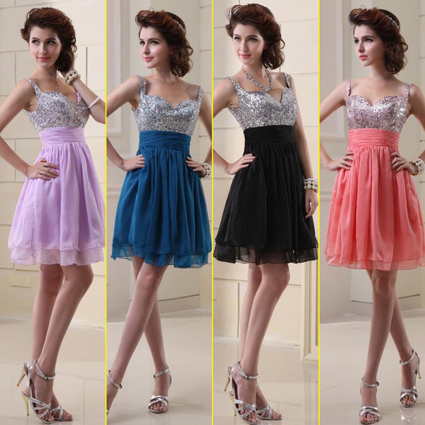 SD016 Cheap Sequins Homecoming Dresses Spaghetti Strapless Short Mini Chiffon Formal Evening Occasion Party Dresses Under 30$ In Stock