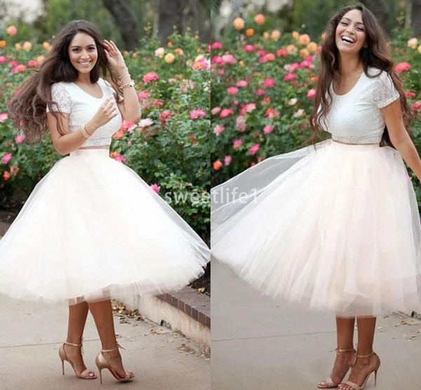 White Two Pieces Prom Dresses A Line Homecoming Dress Party Formal Graduation Gowns Cocktail Tea Length African Gown