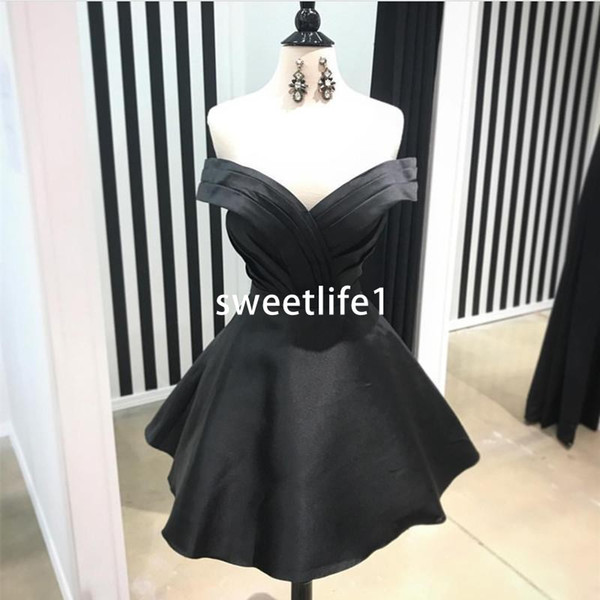 Classical Black Off The Shoulder Homecoming Dresses Ruffles Satin A Line Short Mini Prom Party Dresses Graduation Dresses