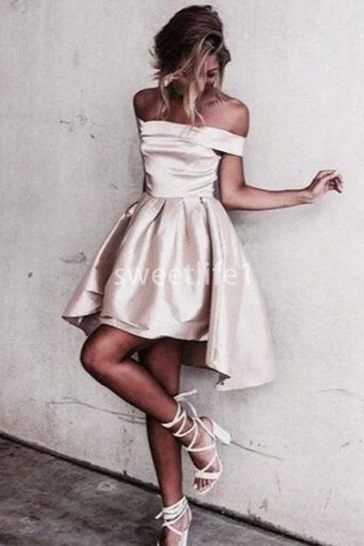 Simple Off The Shoulder Homecoming Dresses Short Mini Satin Cheap Hot Sale Formal Graduation Dresses Party Gown Under 90$