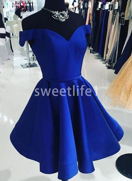 Simple Design Royal Blue Homecoming Dresses Off The Shoulder Short Mini Satin Girls Graduation Dresses Prom Party Dresses Custom Made